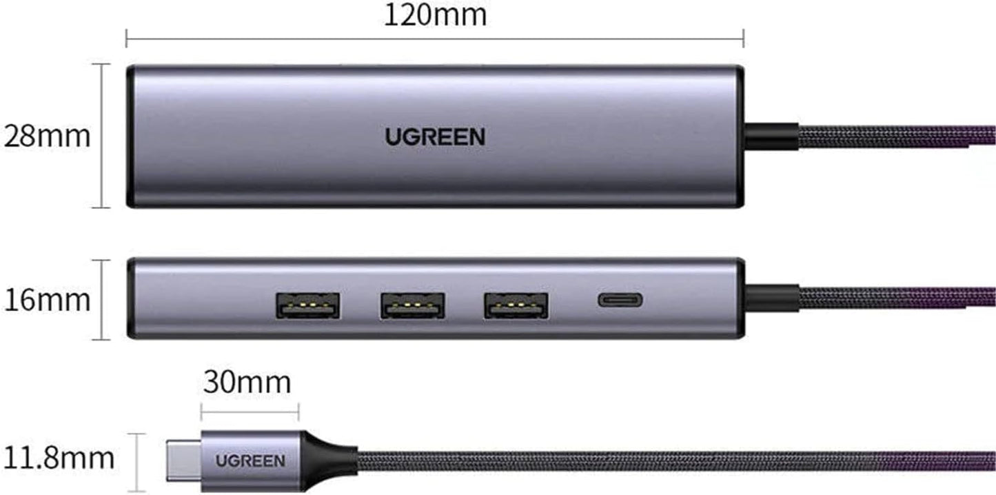 محول من USB-C إلى 3xUSB 3.0-5Gpbs+RJ45-(1000M) مع منفذ طاقة بي دي 100 واط / 20932