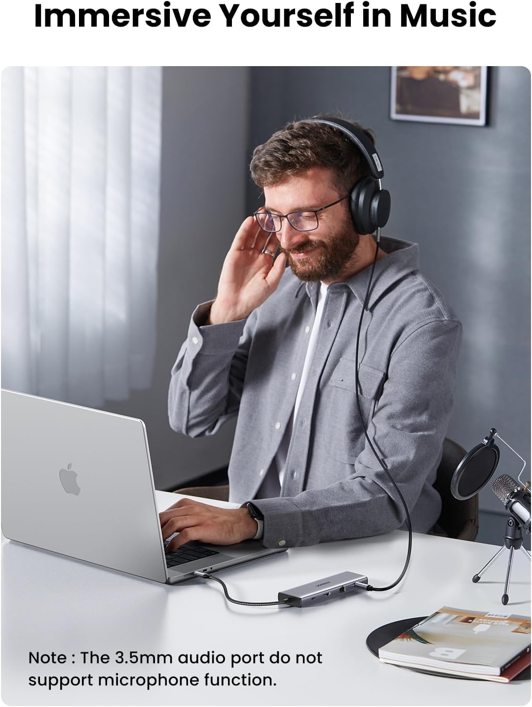 15601 / UGREEN USB-C to 3*USB 3.0 A+HDMI 4K@30Hz;2K@60HZ;1080P@120Hz + VGA + RJ45 + SD/TF + 3.5mm Audio + PD Adapter
