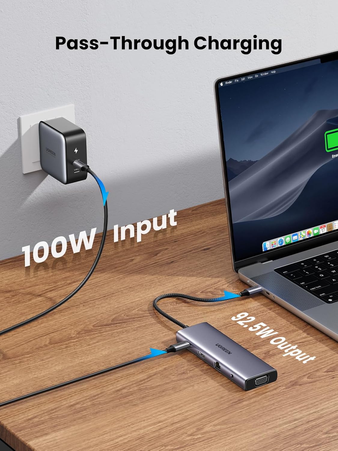15601 / UGREEN USB-C to 3*USB 3.0 A+HDMI 4K@30Hz;2K@60HZ;1080P@120Hz + VGA + RJ45 + SD/TF + 3.5mm Audio + PD Adapter