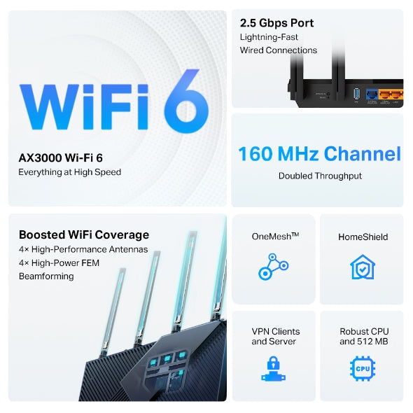 Archer AX55 Pro / AX3000 Multi-Gigabit Wi-Fi 6 Router with 2.5G Port