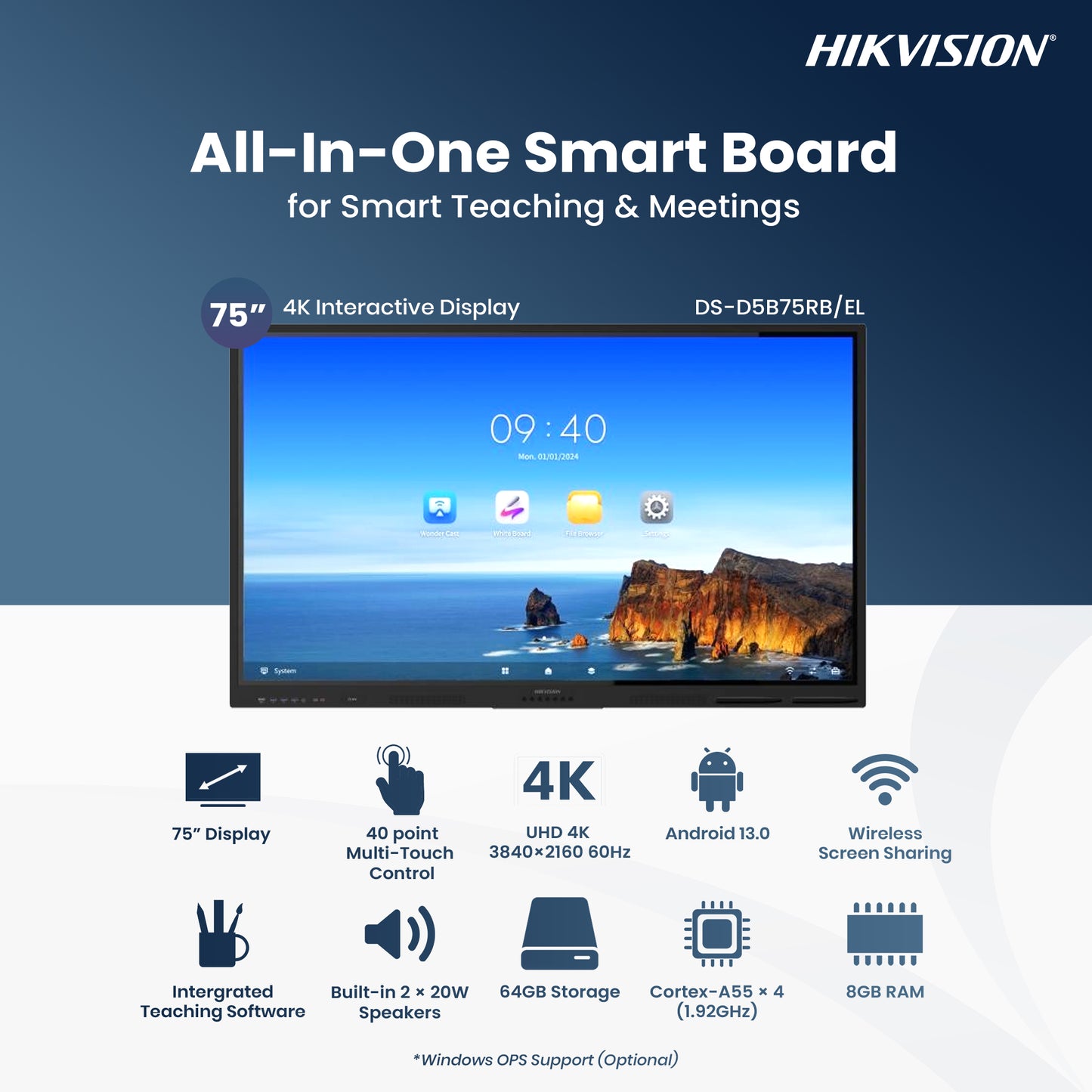 75-inch 4K Interactive Display / Hikvision DS-D5B75RB-EL
