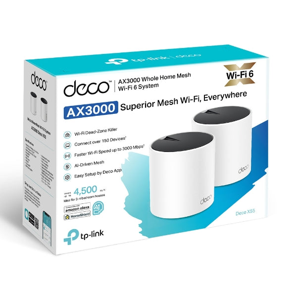 نظام Deco X55 / AX3000 لشبكة WiFi 6 للمنزل بالكامل (عبوة من 3 قطع)