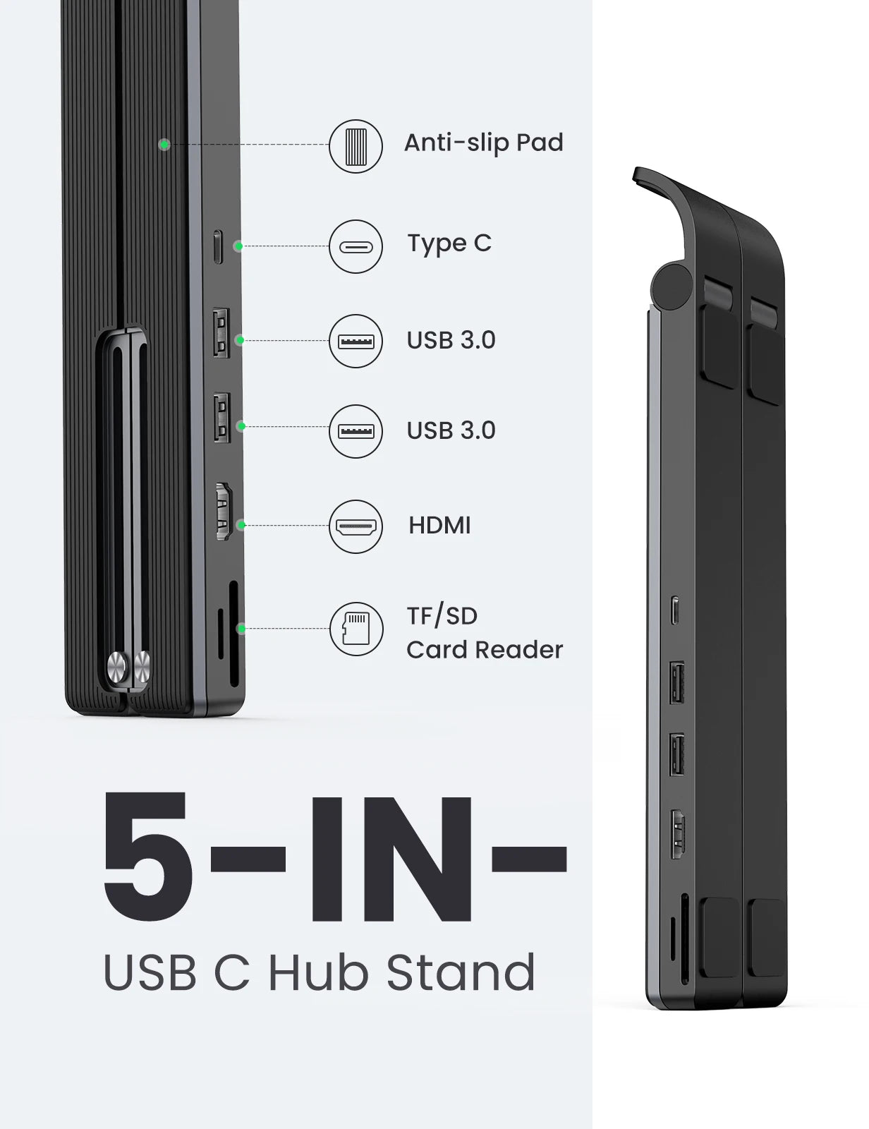 قاعدة توصيل يوجرين من تايب سي إلى 2*USB3.0+HDMI+SD+TF قارئ بطاقات /80551