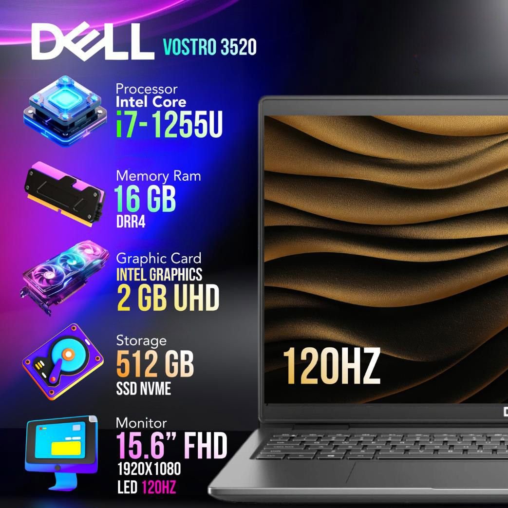 لاب توب ديل فوسترو 3520 كور i7 الجيل الثاني عشر / رام 16 جيجا (بصمة)