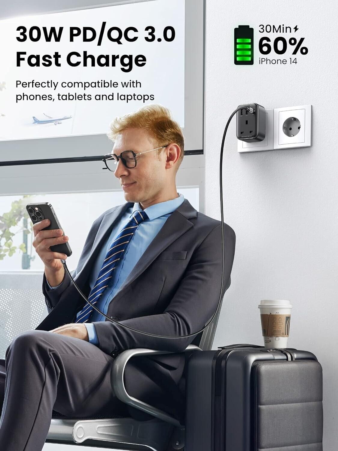 15261 / UGREEN - Outlet Extender Converter (1 AC Outlets+ 30W 2A1C) UK Socket and EU Plug