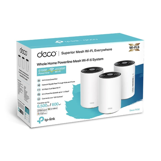 TP-Link Deco PX50 | AX3000 + G1500 نظام Powerline Mesh WiFi 6 للمنزل بالكامل (عبوة من 3 قطع)