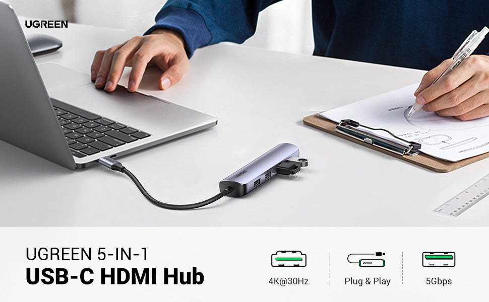 UGREEN USB-C to 4*USB 3.0 Up to 5Gpbs + HDMI Adapter With PD / 20197