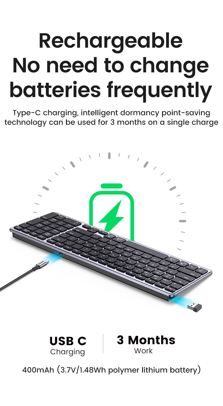 UGREEN Ultra Slim Wireless and Bluetooth Keyboard – KU005 / 15258