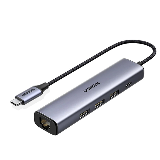 20932/ UGREEN USB-C to 3xUSB 3.0 Up to 5Gpbs + RJ45 (1000M) Ethernet With Power Port PD 100W