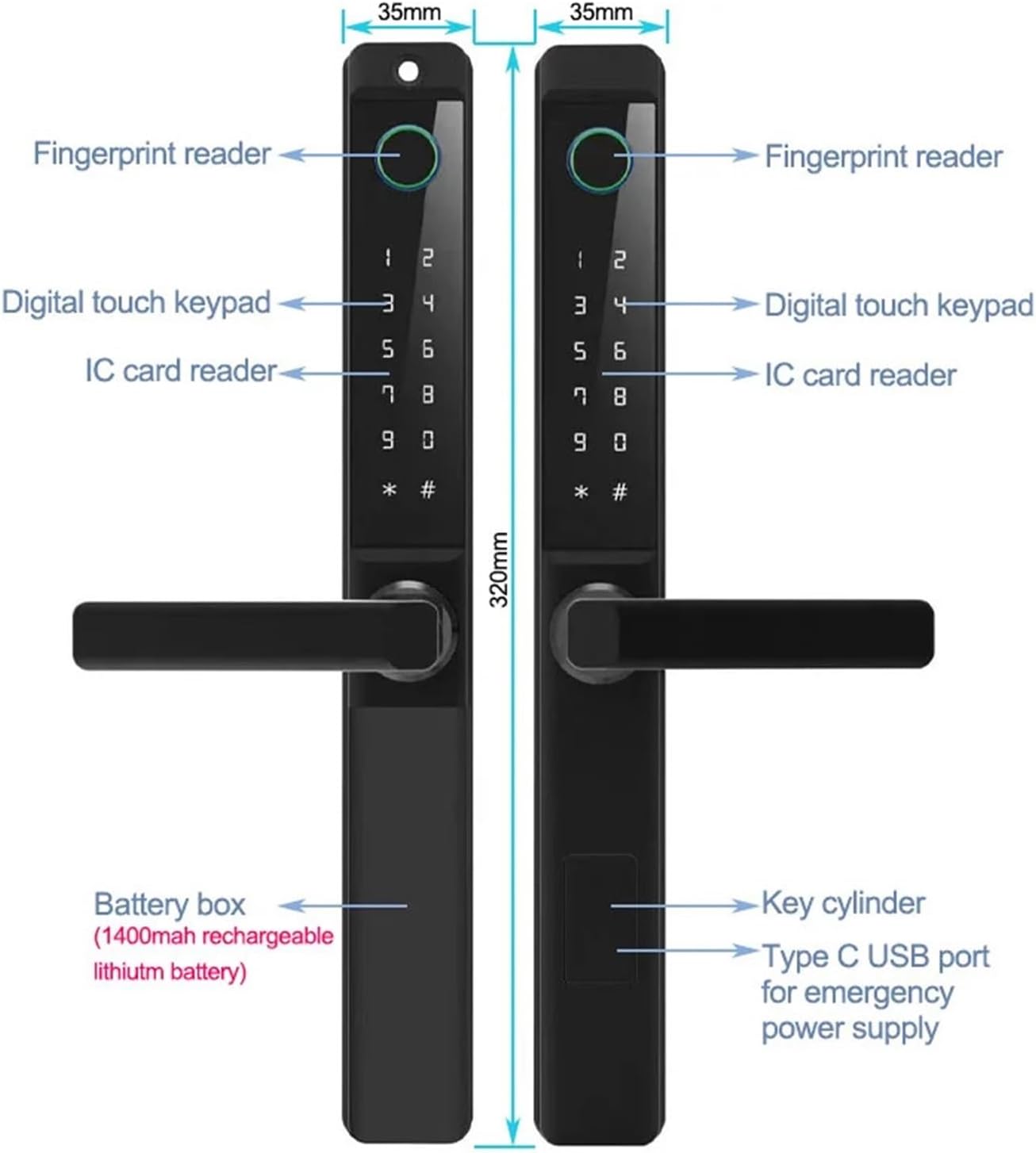 Smart Door Lock for Grille Door (Double-Sided Fingerprint) SEe40