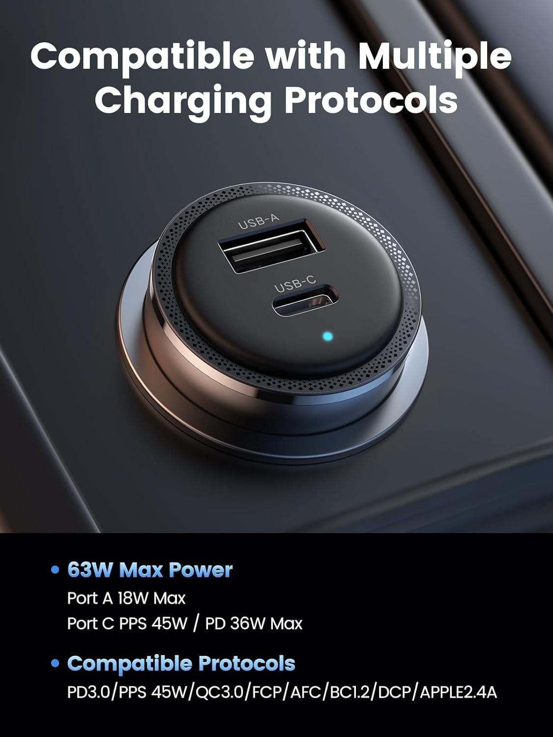 UGREEN 63W USB C Car Charger Adapter, PPS 45W Super Fast Charging 2.0 Type C / 90645