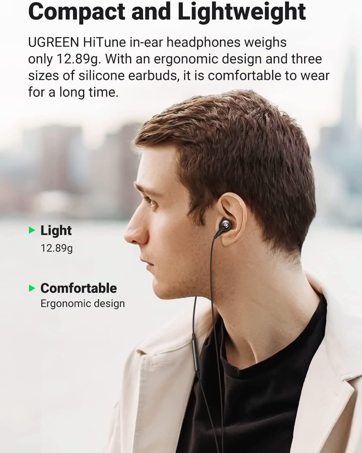 UGREEN HiTune Earphones, In-Ear Wired Headphone with Stereo Audio Microphone / 30637