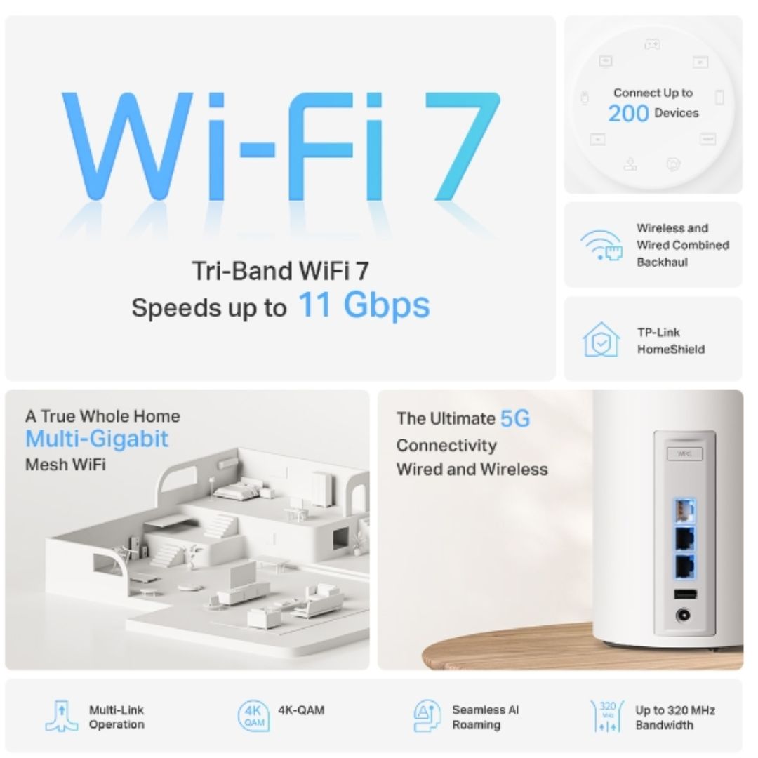 BE19000 Tri-Band Whole Home Mesh WiFi 7 System /BE65 (2-Pack)