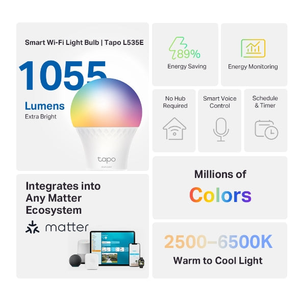 Tapo Smart WiFi Light Bulb, Multicolor 75w / L535E