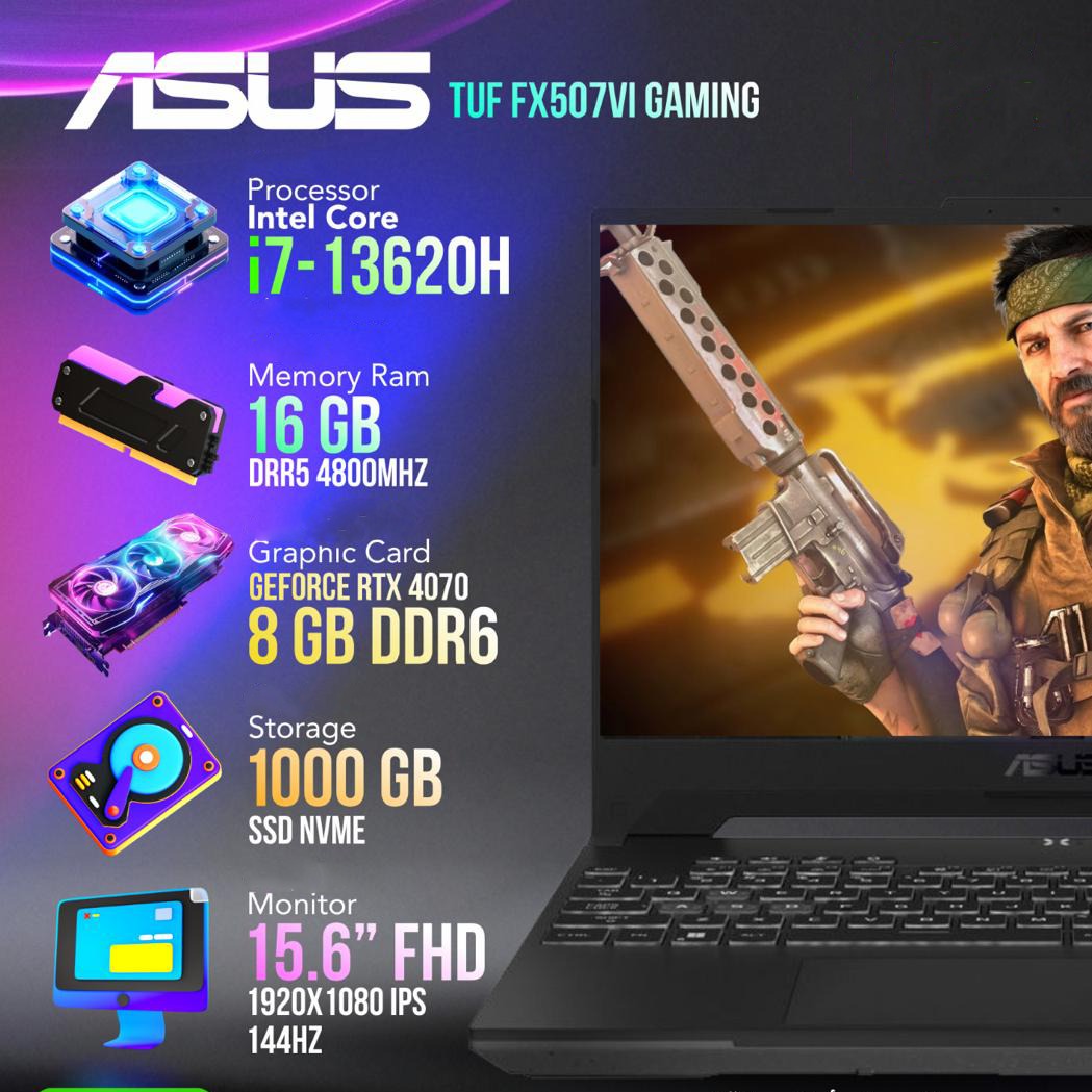 Asus TUF i7 13620H 13Gen 16GB RAM 1TB SSD 144Hz - RTX 4070