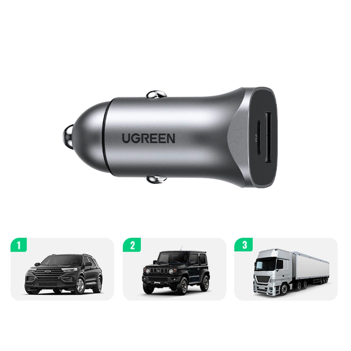 Ugreen fast car charger USB-A / USB-C 30W PD PPS gray / 40858