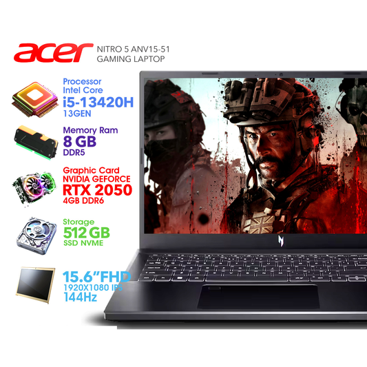 جهاز كمبيوتر محمول Acer Nitro ANV15 i5 الجيل الثالث / RTX 2050 8 جيجابايت رام 