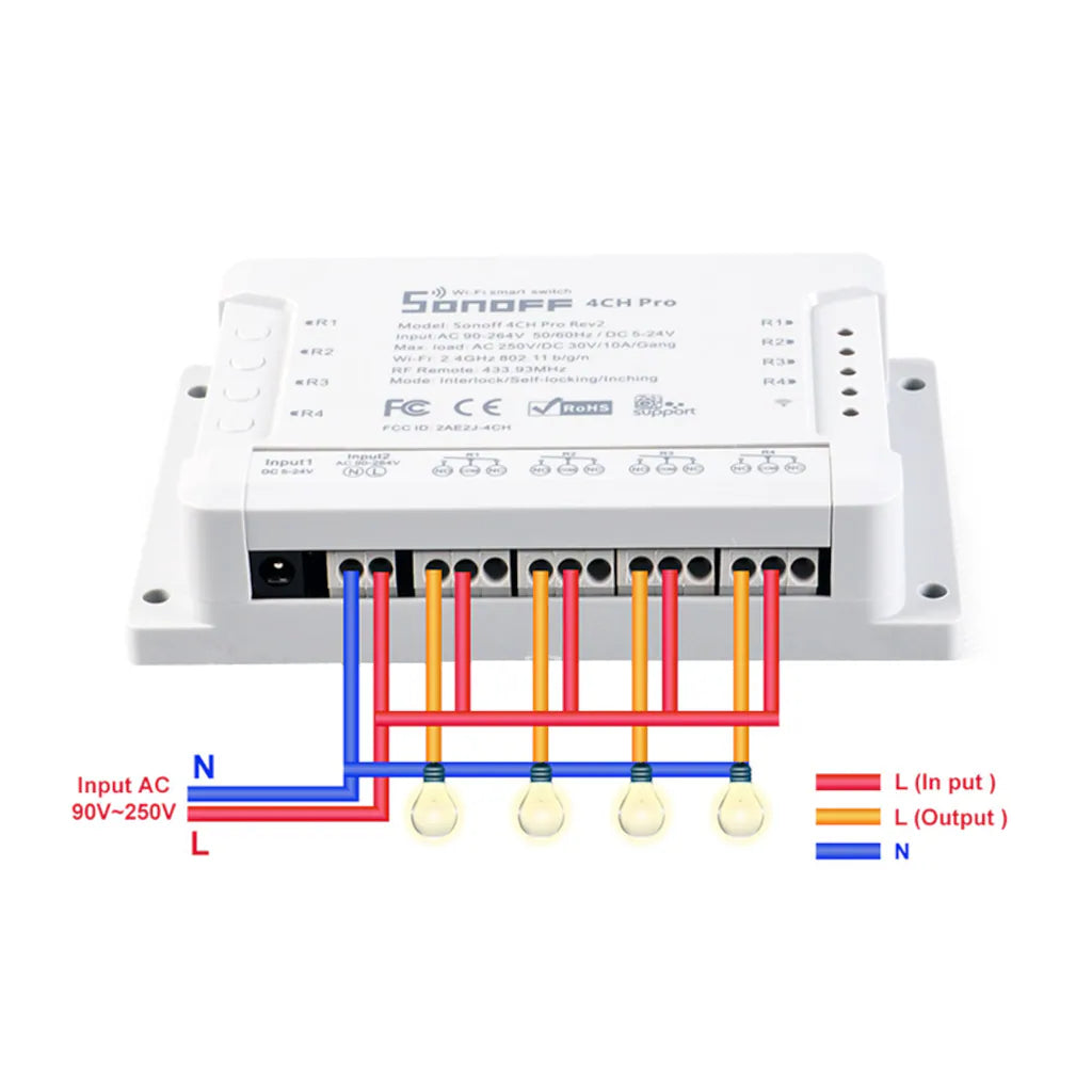 4-gang Wi-Fi Smart Switch with RF Control 40A / 4CHPROR3