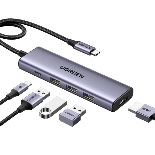 15596/ UGREEN USB-C to HDMI + 3*USB 3.0 Up To 5Gpbs + USB-C PD Power Converter Multifunction Adapter